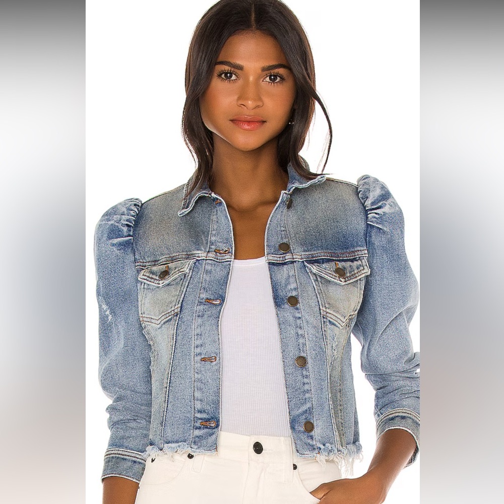 Retrofete puffy sleeve distressed Jean jacket